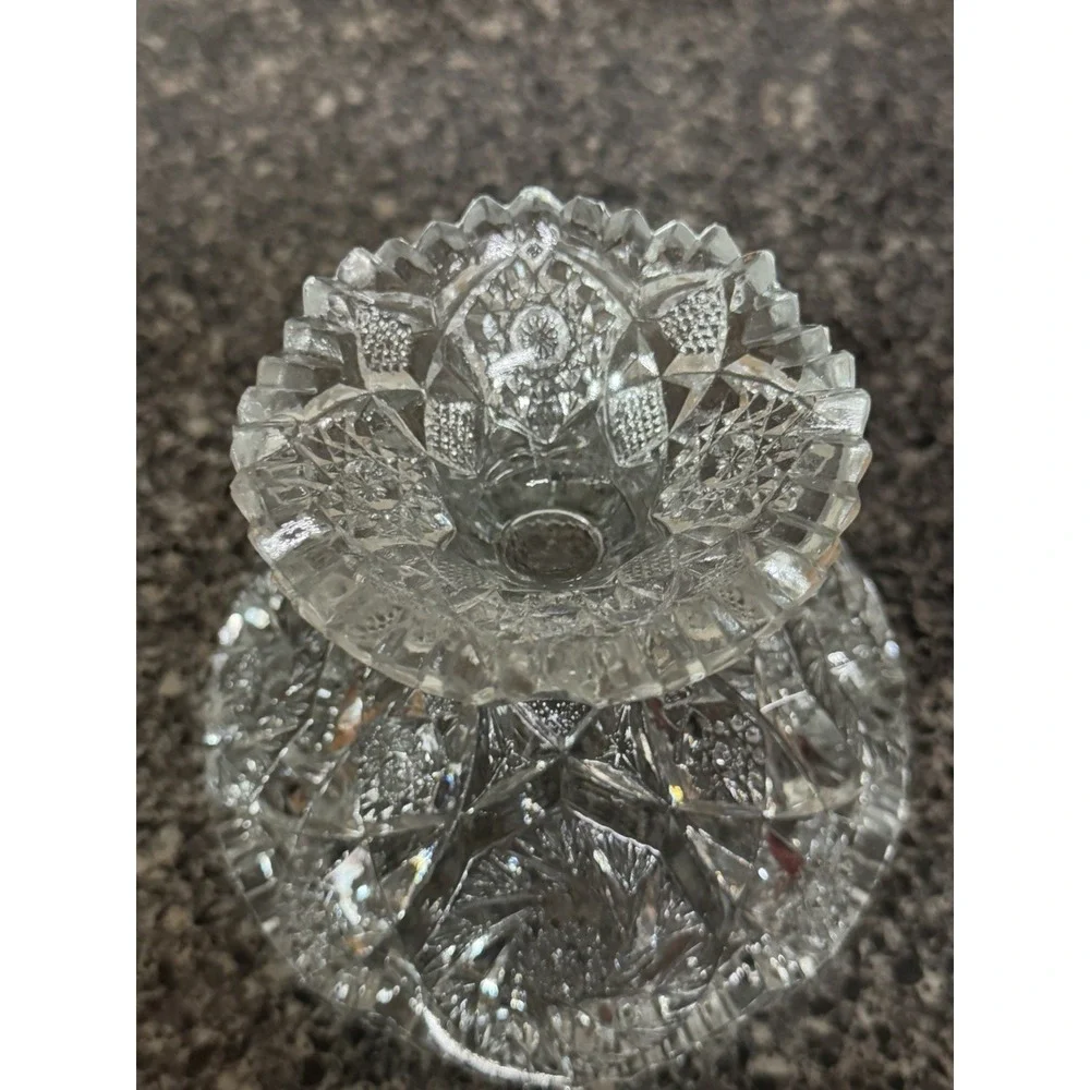 Vintage Imperial Glass NUCUT Whirling Star‎ Footed Jelly Pedestal Bowl